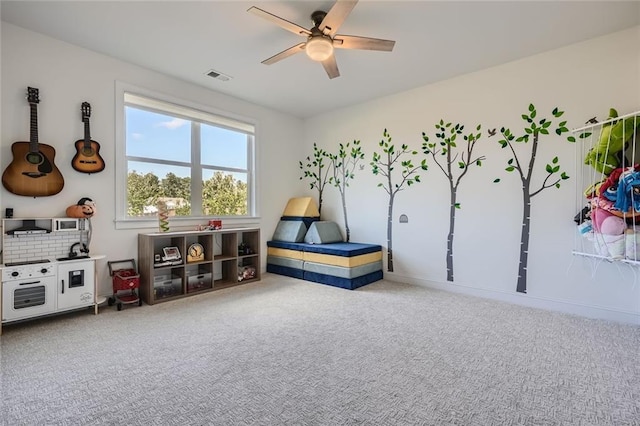 6168 Sweet Birch Ct, Acworth, GA 30101 - game room featuring a ceiling fan and carpet floors