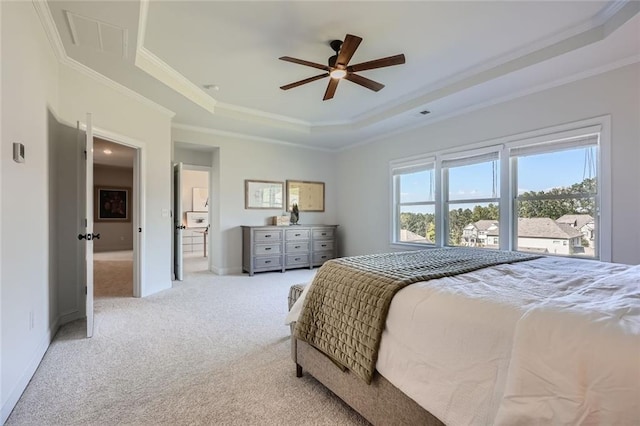 6168 Sweet Birch Ct, Acworth, GA 30101 - carpeted bedroom with a raised ceiling, ornamental molding, and a ceiling fan