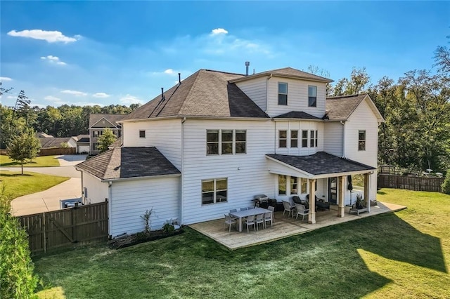 6168 Sweet Birch Ct, Acworth, GA 30101 - rear view of property featuring a fenced backyard, an outdoor hangout area, a patio, and a shingled roof