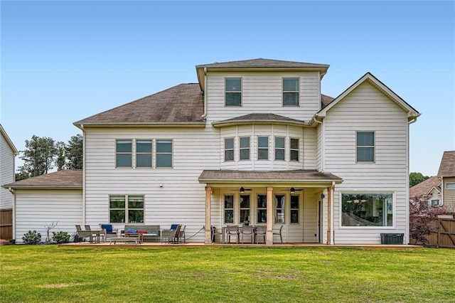 6168 Sweet Birch Ct, Acworth, GA 30101 - rear view of house with an outdoor living space, ceiling fan, a patio area, and roof with shingles