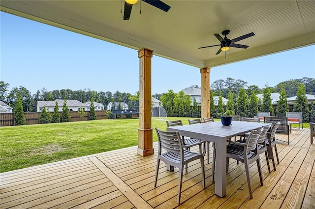 6168 Sweet Birch Ct, Acworth, GA 30101 - wooden deck with ceiling fan, a fenced backyard, and outdoor dining area