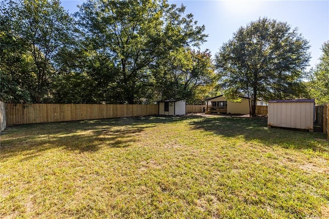 view of yard featuring a storage shed