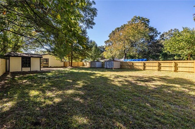 view of yard with a storage unit