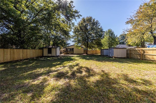 view of yard with a shed