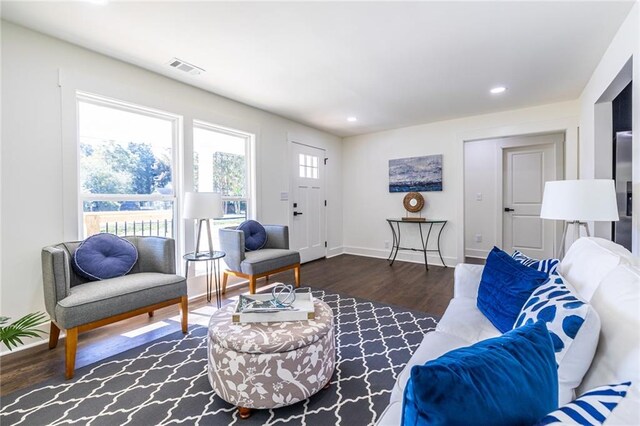 living room featuring dark hardwood / wood-style floors