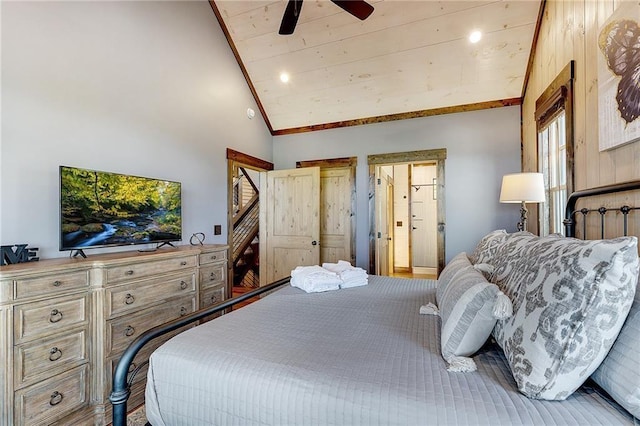 bedroom with lofted ceiling and ceiling fan