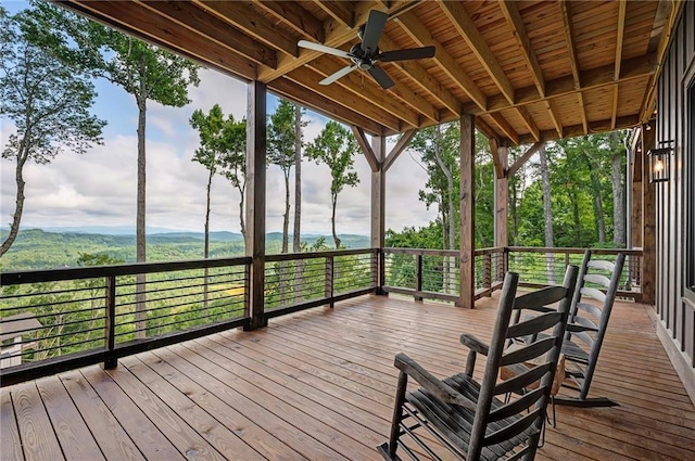 wooden deck with ceiling fan