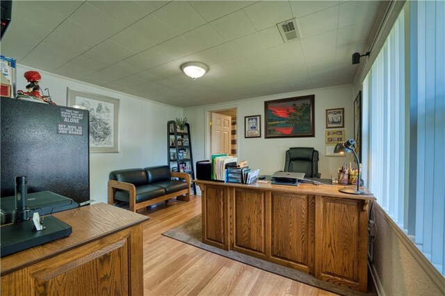 office area featuring light hardwood / wood-style floors