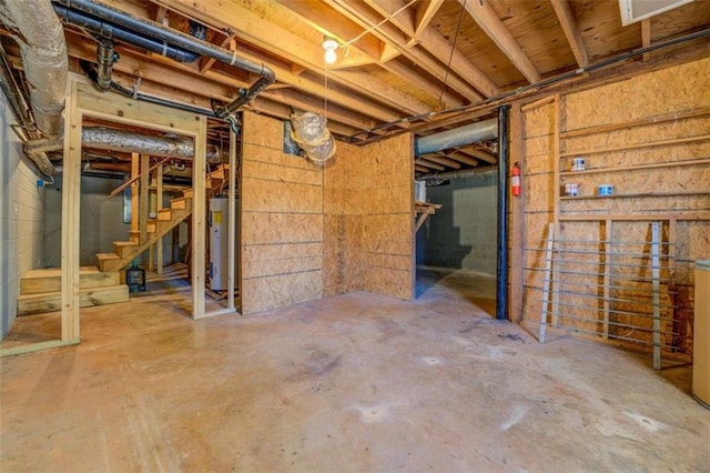 basement featuring water heater