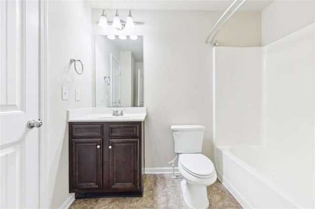 full bathroom with shower / washtub combination, vanity, and toilet