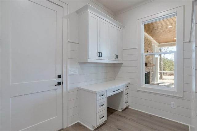 unfurnished office with light hardwood / wood-style floors