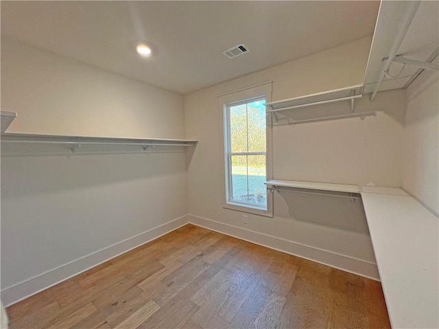 walk in closet featuring light hardwood / wood-style flooring