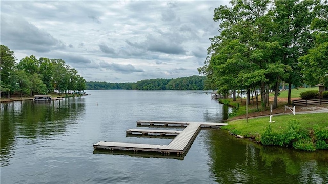 view of dock with a water view