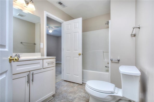 full bathroom featuring toilet,  shower combination, and vanity