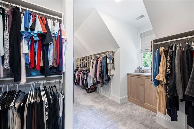 spacious closet with light colored carpet