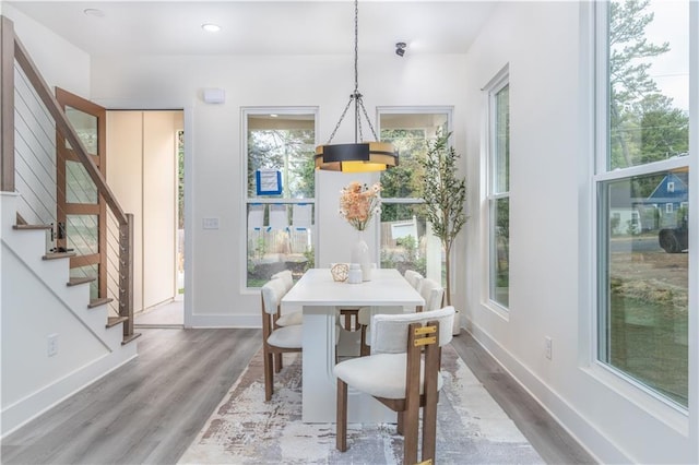 dining space with hardwood / wood-style flooring