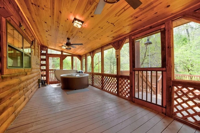 369 Trillium Rd, Suches, GA 30572 - unfurnished sunroom featuring ceiling fan, vaulted ceiling, and healthy amount of natural light