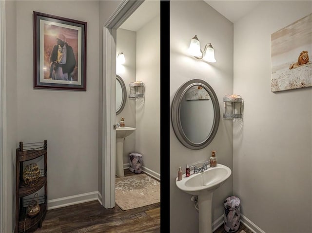 bathroom with hardwood / wood-style flooring