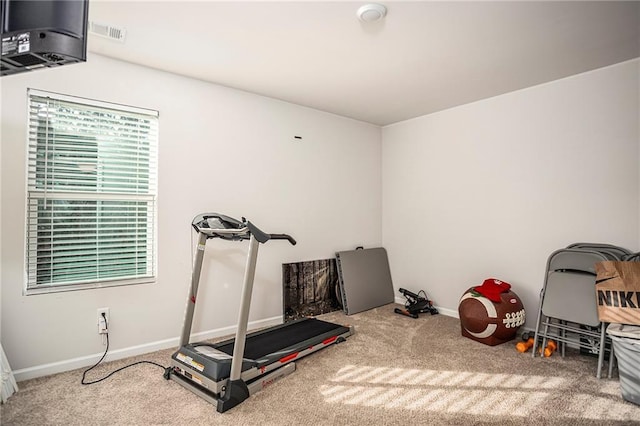 workout room with carpet flooring