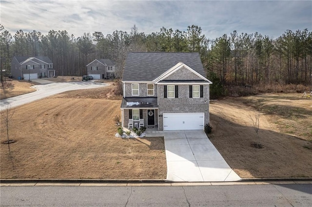 front facade with a garage