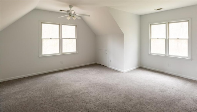 5150 Rockford Ln, Stockbridge, GA 30281 - additional living space with a healthy amount of sunlight, ceiling fan, visible vents, and carpet floors