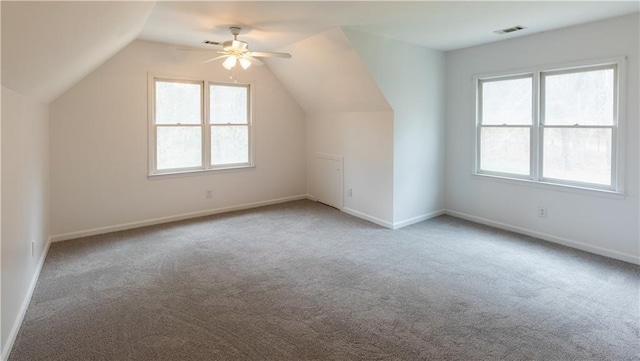 5150 Rockford Ln, Stockbridge, GA 30281 - additional living space with a healthy amount of sunlight, a ceiling fan, visible vents, and carpet floors