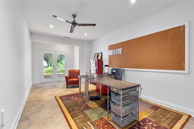 453 Carter Ave SE, Atlanta, GA 30317 - office area featuring a ceiling fan, stone finish flooring, and recessed lighting