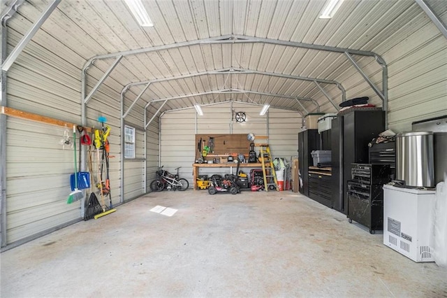 garage with metal wall