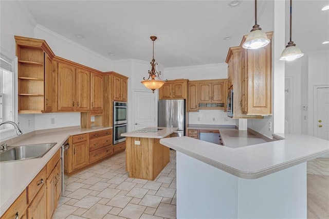 3030 Berry Rd, Loganville, GA 30052 - kitchen featuring a sink, stainless steel appliances, light countertops, a peninsula, and open shelves