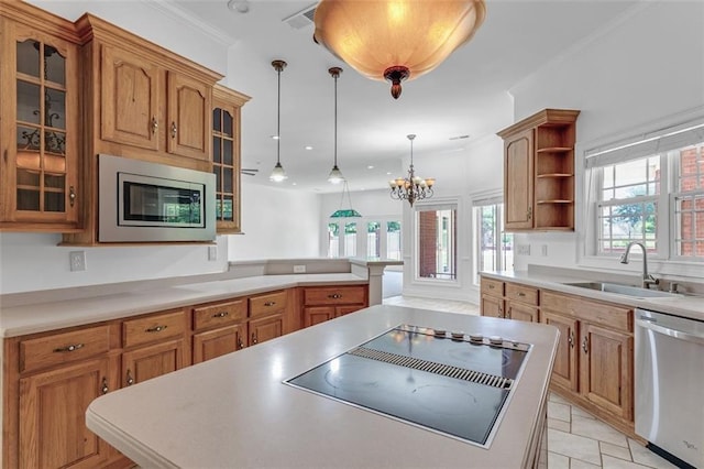 3030 Berry Rd, Loganville, GA 30052 - kitchen featuring appliances with stainless steel finishes, a sink, open shelves, and healthy amount of natural light