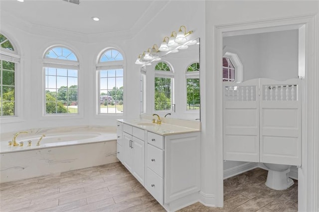 3030 Berry Rd, Loganville, GA 30052 - bathroom featuring vanity, a garden tub, and crown molding