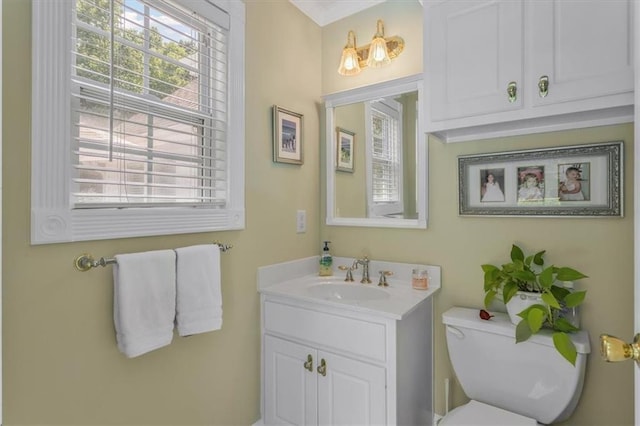 bathroom featuring toilet and large vanity