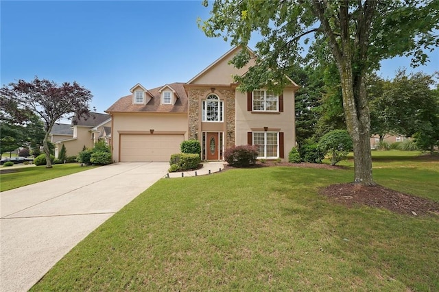 2747 Harper Woods Dr, Marietta, GA 30062 - traditional home featuring a garage, stucco siding, a front lawn, and driveway