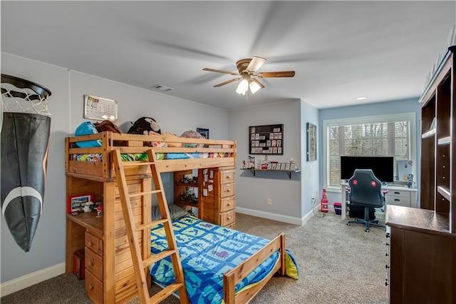 bedroom featuring ceiling fan and carpet floors