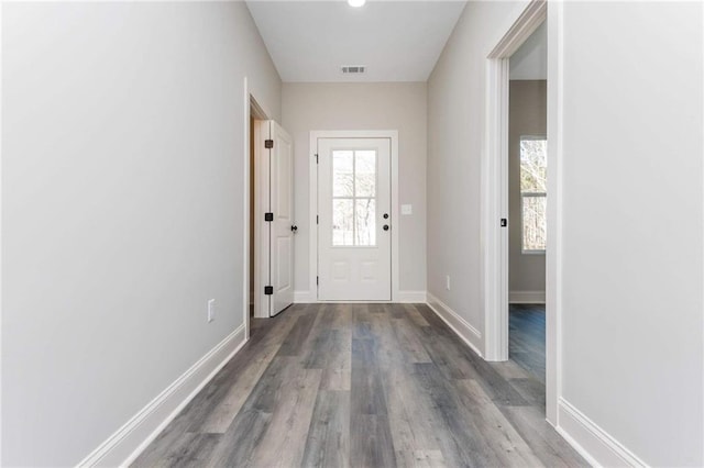 doorway to outside featuring wood-type flooring