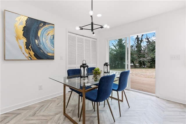 1066 Cleavemark Dr, Clarkston, GA 30021 - dining area featuring a chandelier, baseboards, and recessed lighting