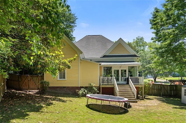 161 N Barton St, Norcross, GA 30071 - rear view of property featuring french doors, a shingled roof, stairway, crawl space, and a fenced backyard