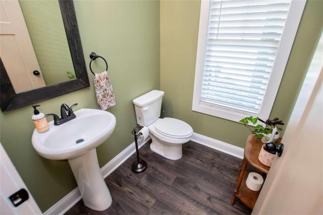 bathroom with toilet and wood-type flooring