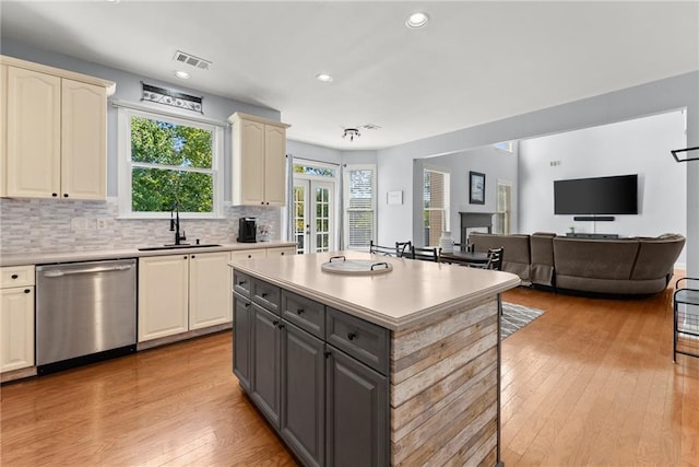 kitchen featuring dishwasher, gray cabinets, plenty of natural light, and sink