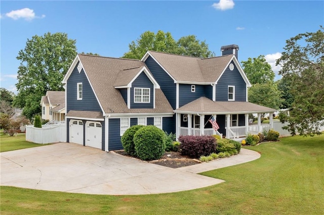 2545 Hickory Level Rd, Villa Rica, GA 30180 - view of front of house with covered porch, driveway, an attached garage, a chimney, and roof with shingles