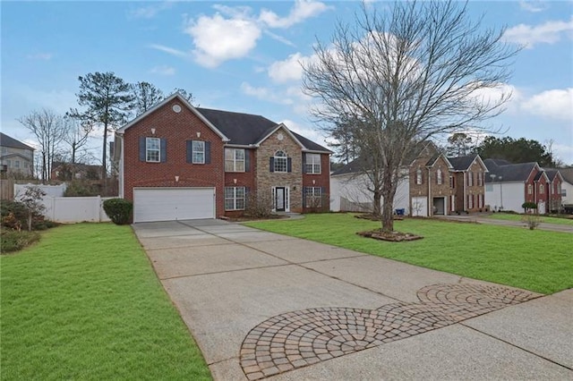 view of front of home with a garage and a front lawn