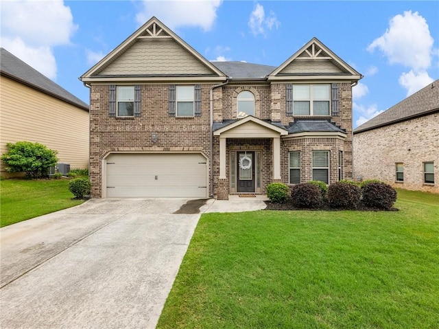 2490 Tack Hill Ct, Dacula, GA 30019 - craftsman inspired home with brick siding, an attached garage, a front lawn, and driveway
