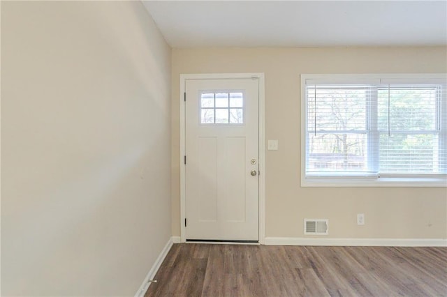 entryway with hardwood / wood-style floors