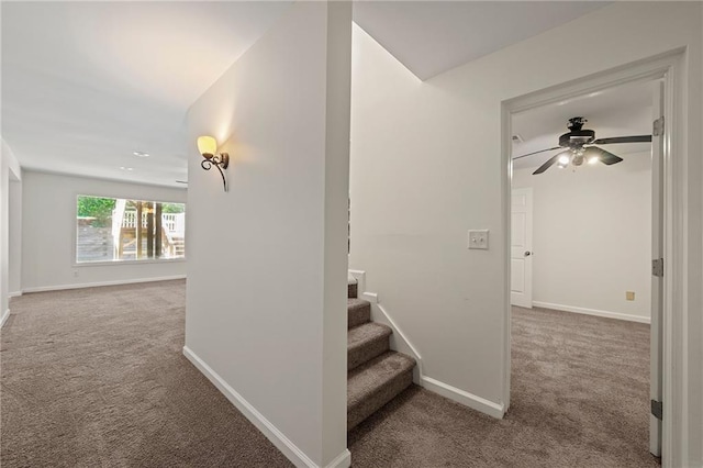 4440 Green Summers Dr, Cumming, GA 30028 - staircase featuring carpet floors, ceiling fan, and baseboards
