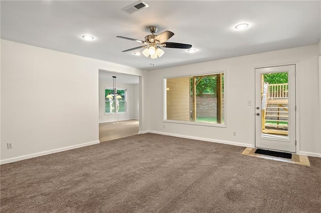 4440 Green Summers Dr, Cumming, GA 30028 - empty room featuring dark colored carpet, baseboards, a ceiling fan, and recessed lighting