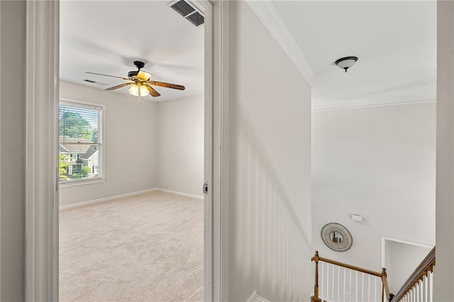 4440 Green Summers Dr, Cumming, GA 30028 - staircase with ceiling fan, carpet floors, baseboards, and crown molding