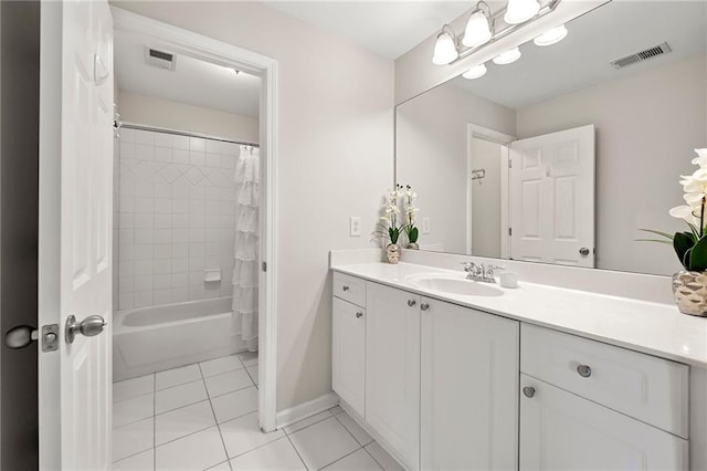 4440 Green Summers Dr, Cumming, GA 30028 - bathroom with vanity, tile patterned floors, baseboards, and shower / bath combination with curtain