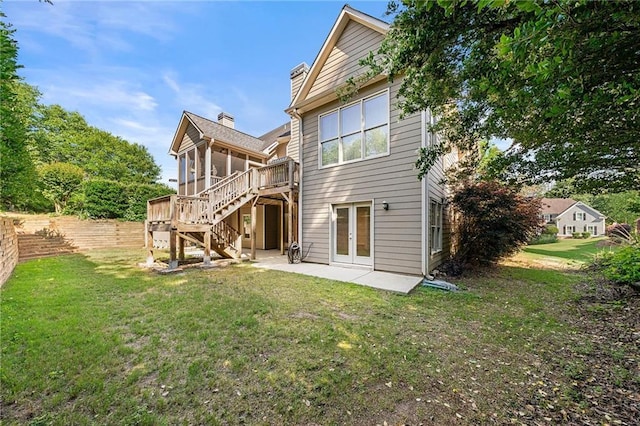 4440 Green Summers Dr, Cumming, GA 30028 - back of house with a sunroom, a patio, stairway, french doors, and a wooden deck