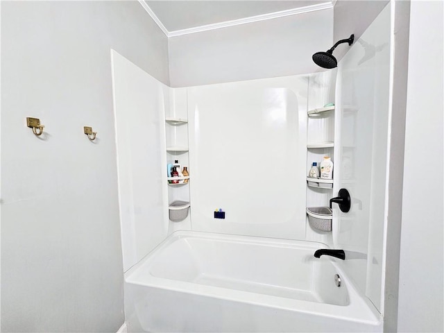 bathroom with crown molding and shower / washtub combination