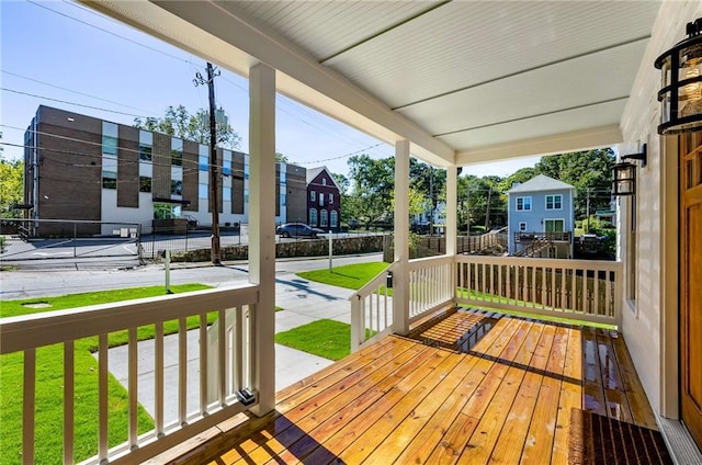 wooden terrace with covered porch